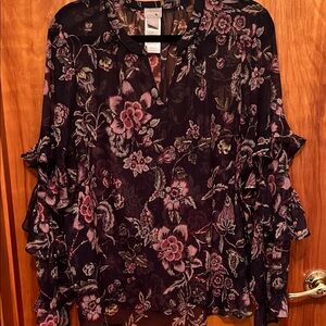 Chico's Navy Blue and Pink Floral Blouse
